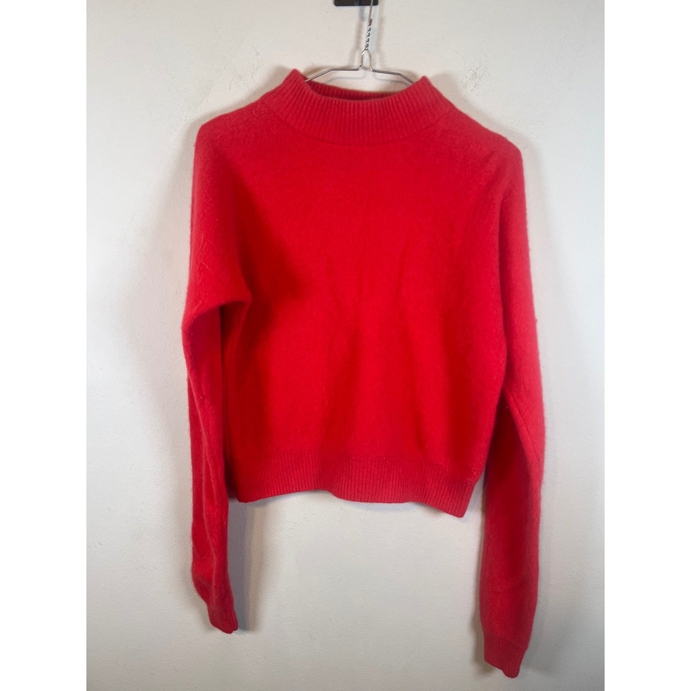 La Chapelle Womens Sweater Lambswool Angora Mock Neck Red Size S
